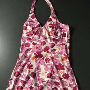 Pink floral halter summer dress